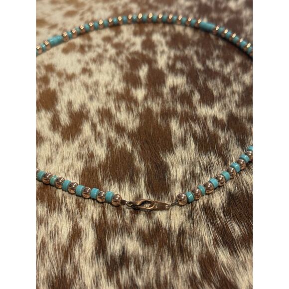 Native American 5mm Copper Navajo Pearl Blue Turquoise HEISHI Necklace 18” - Picture 7 of 10